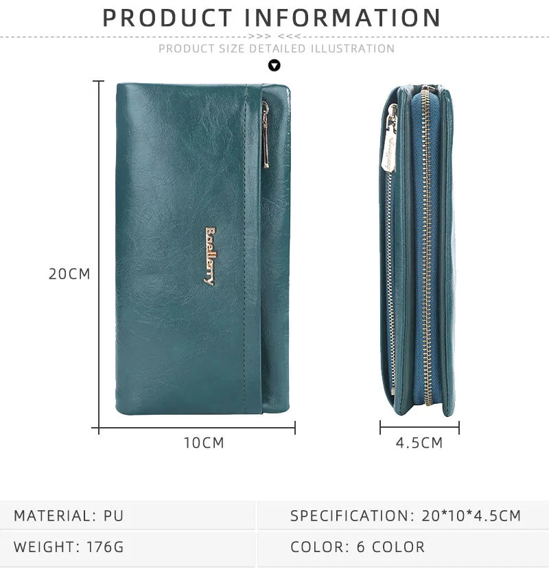 Portefeuille Femme Cuir PU Multi-Fonctions - Pochette Clutch Porte-Cartes Téléphone