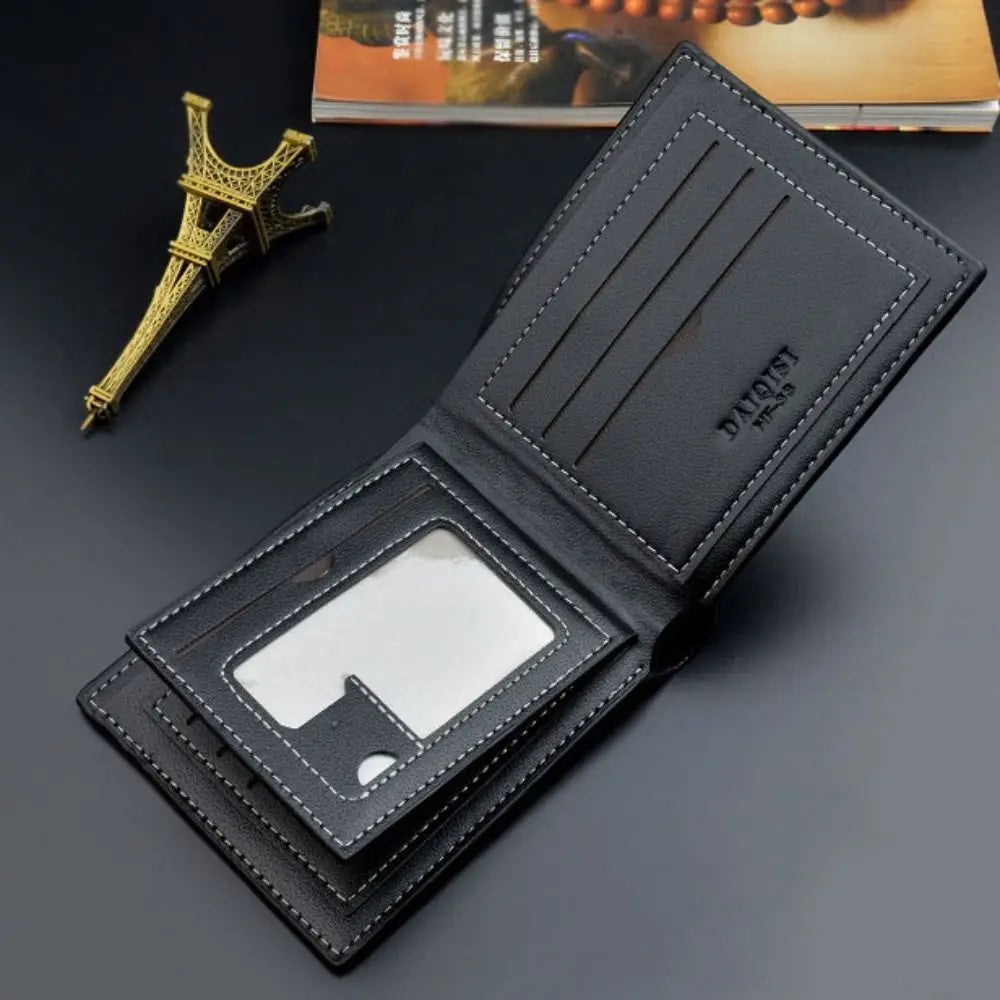 Portefeuille Homme Court Cuir PU Bifold Business - Porte-Carte Crédit Cash Bag Couleur Unie Café