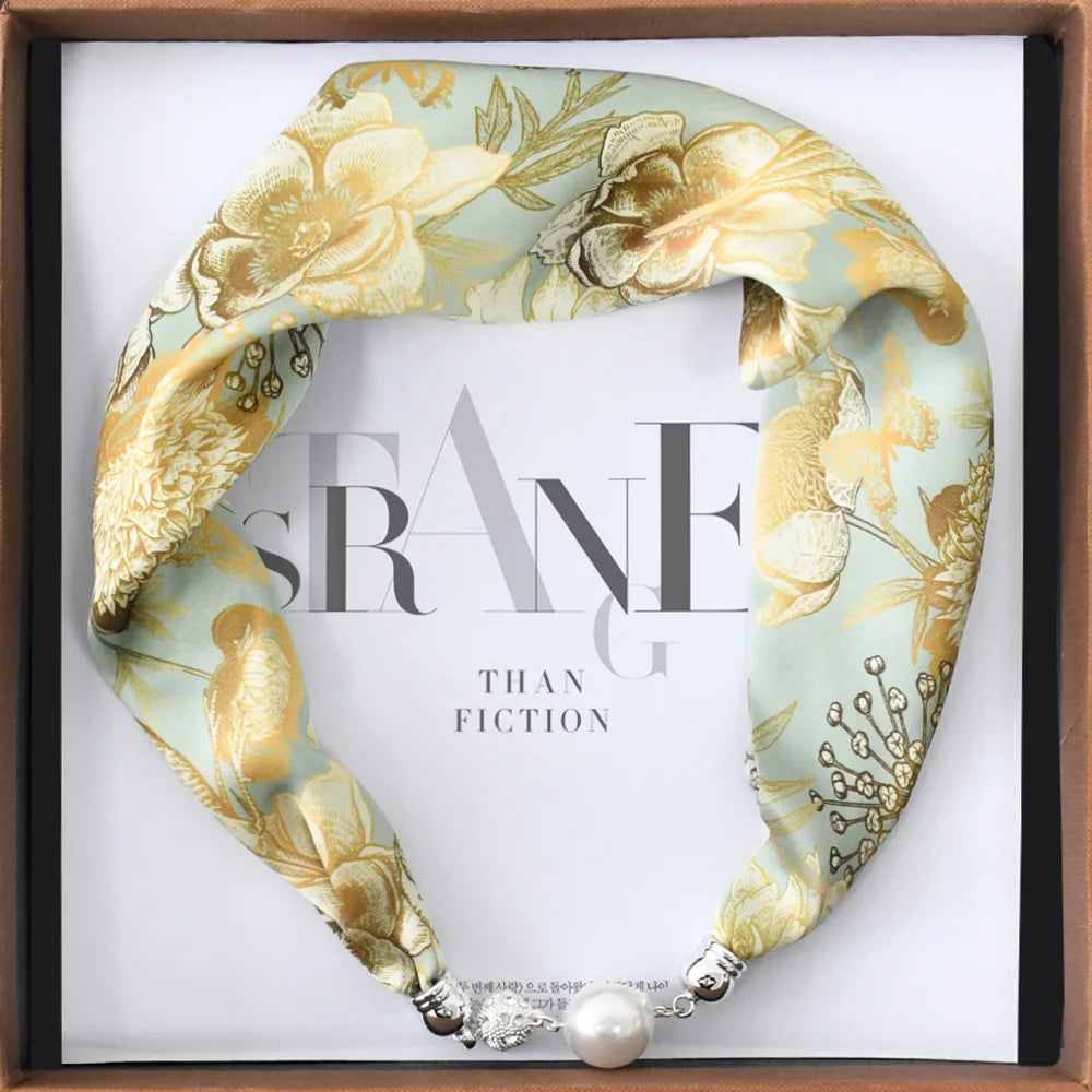 Luxury Square Scarf with Magnetic Buckle for Women - Triangle Cross Silk Design Scarf