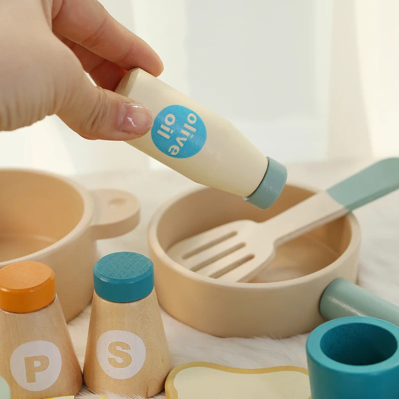 Cuisine Jouet en Bois Éducatif - Set Complet Casseroles et Aliments pour Jeu de Rôle 3-6 Ans