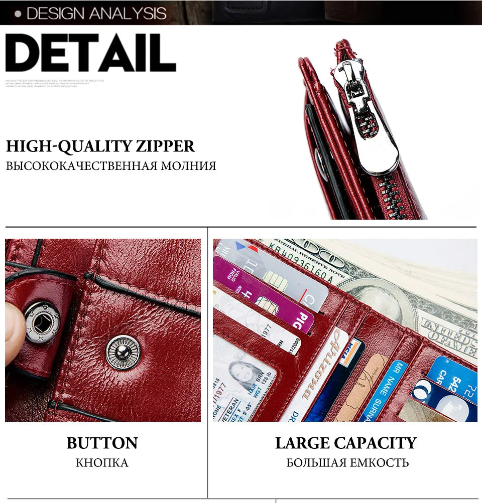 Portefeuille Femme Cuir Véritable RFID - Pochette Court avec Fenêtre ID