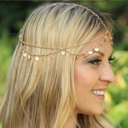 Bijou de Tête Indien Perles Mariée – Chaîne Cheveux Bohème Mariage