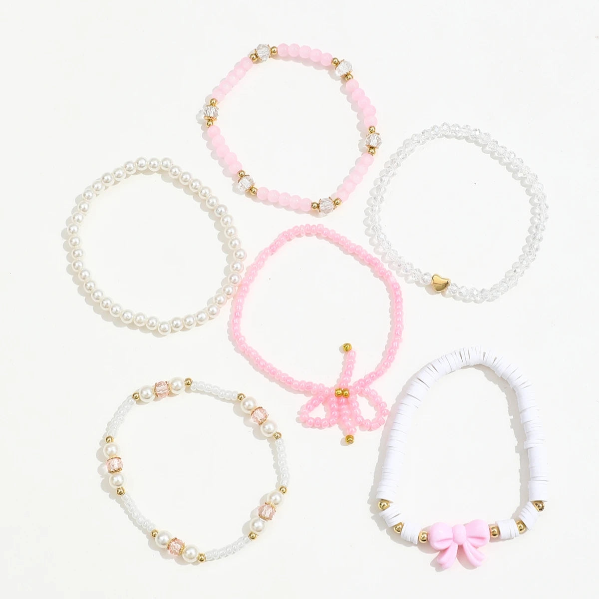Ensemble 6 Bracelets Perles Cœur Nœud – Stack Mignon Simple Romantique