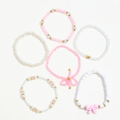 Ensemble 6 Bracelets Perles Cœur Nœud – Stack Mignon Simple Romantique