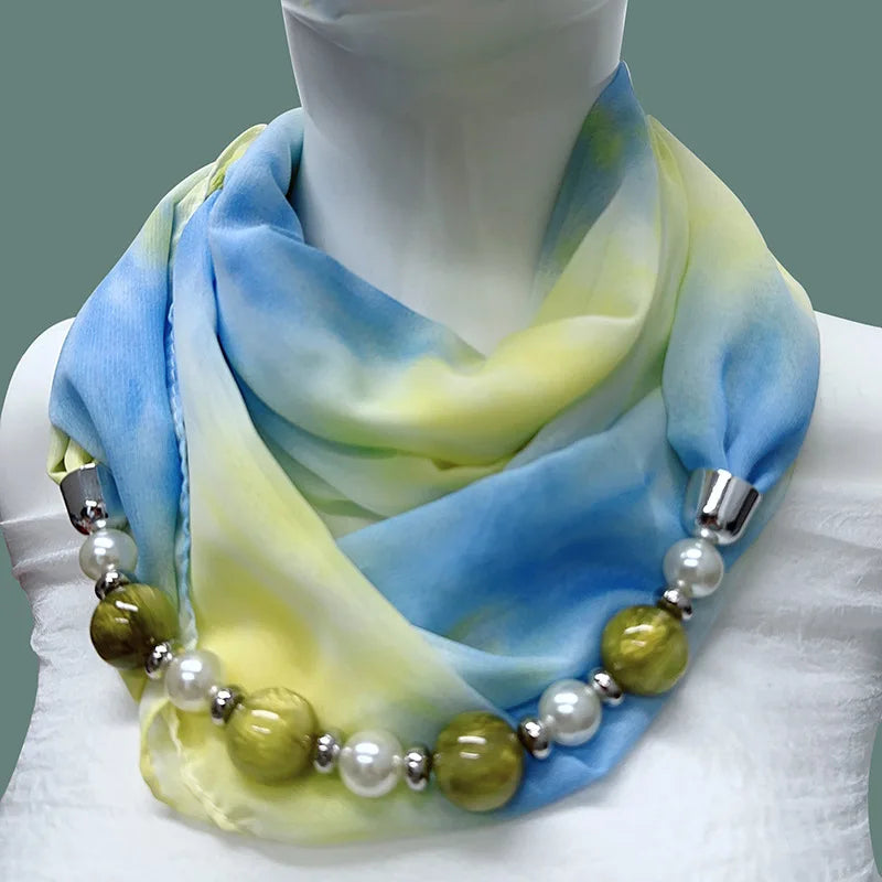 Foulard Collier Mousseline Multicolore Femme - Bijou Statement Neckerchief Bohème Hijab