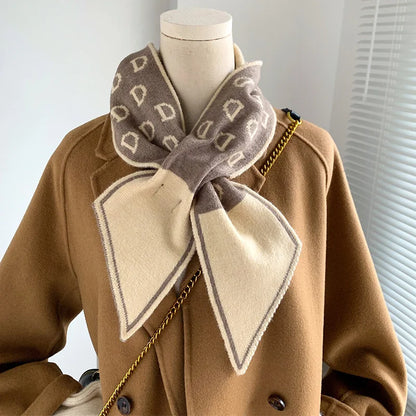 Foulard Écharpe Pied-de-Poule Luxe Femme - Tricot Long Mince Hiver Cou