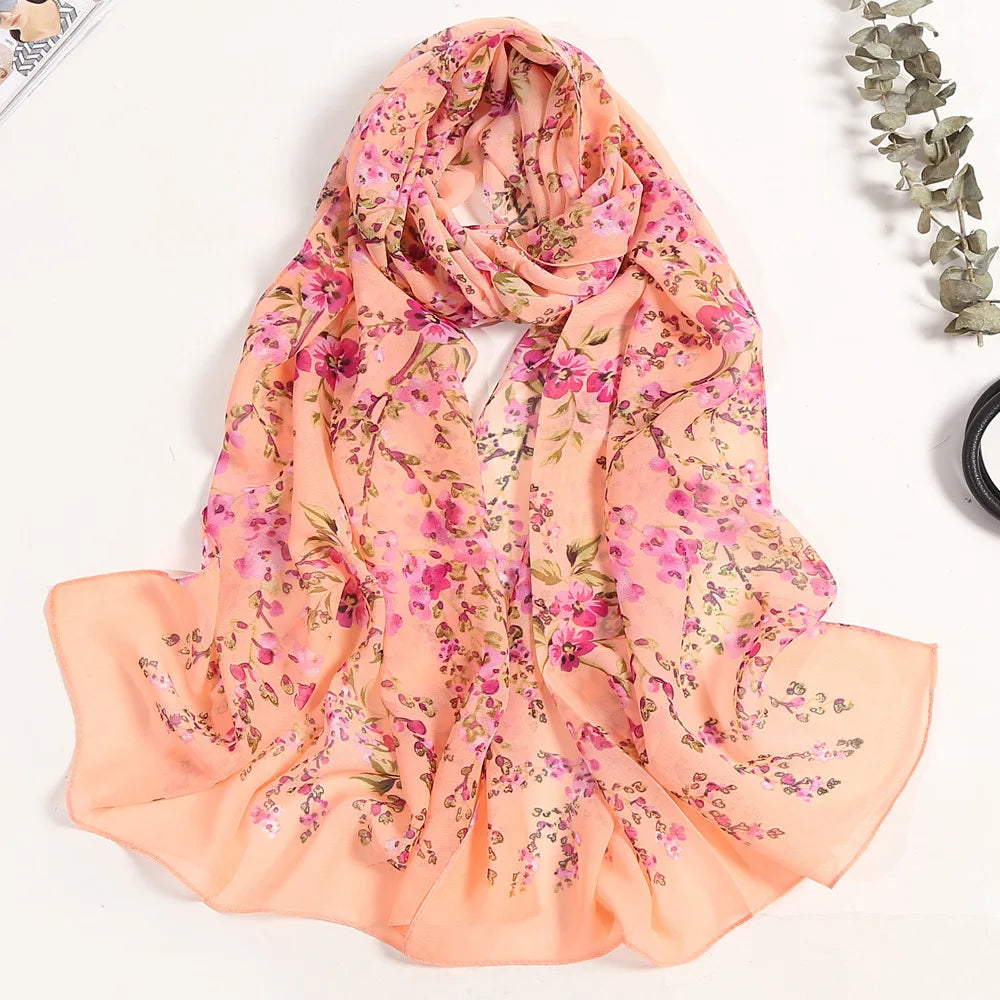 Foulard Écharpe Mousseline Fleur Prunier Femme - Bandana Châle Été Protection Solaire Plage