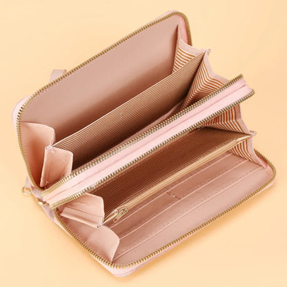 Portefeuille Femme Cuir PU Pompon - Porte-Monnaie Double Fermeture Éclair