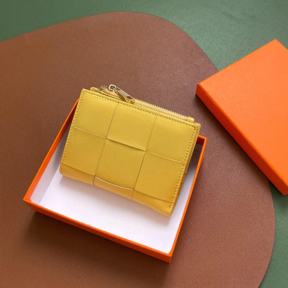 Portefeuille Femme Cuir Tressé - Porte-Monnaie Bifold Multi-Cartes Compact