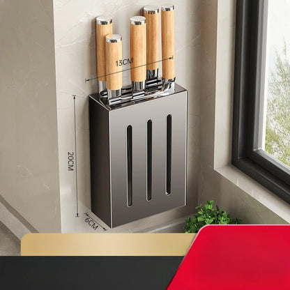 Porte-Couteaux Mural de Cuisine - Rangement Sans Perçage en Acier au Carbone