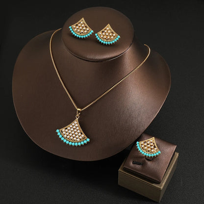 Parure Mariée Éventail Zircon Or 18K – Collier Boucles Bague
