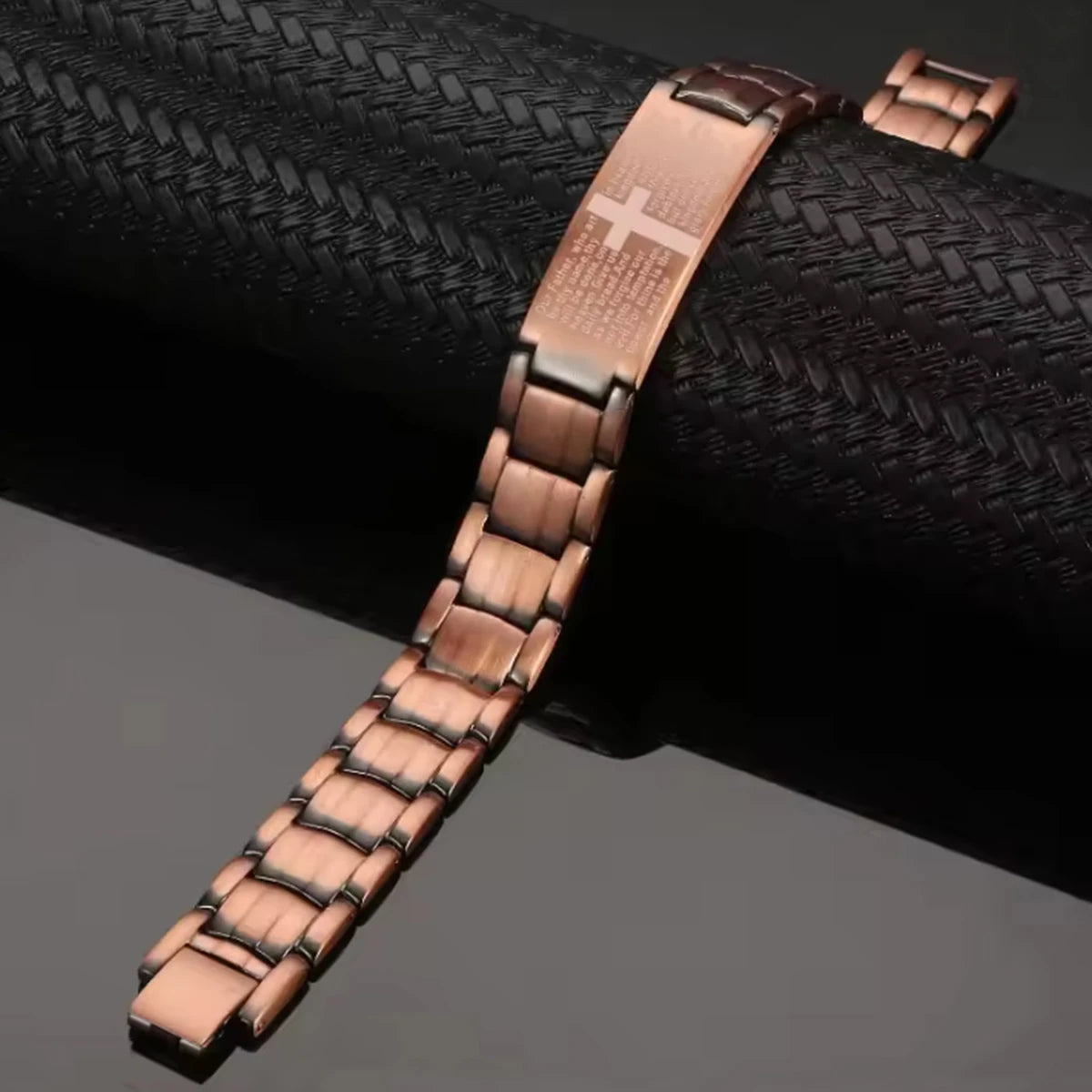 Bracelet Magnétique Cuivre Homme – Double Rangée d’Aimants & Motif Croix