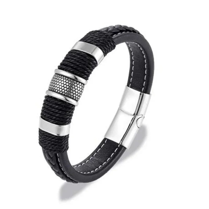 Bracelet Cuir Classique Homme – Boucle Magnétique Métal Casual Chic