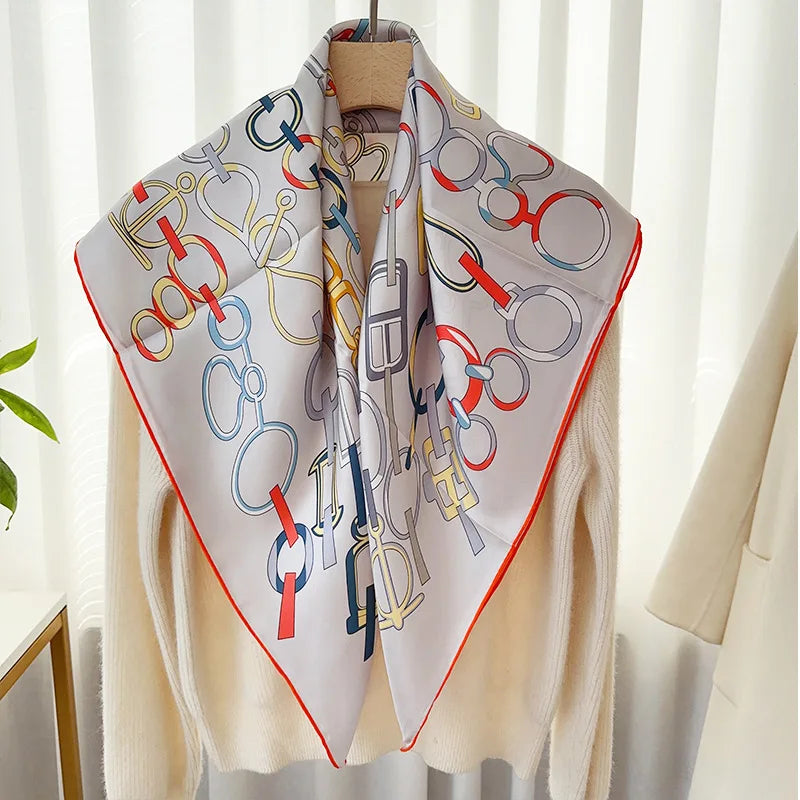 Foulard Carré Soie 100% Pure 90cm Neckerchief Femme - Châle Bandana Luxe Gris Élégant