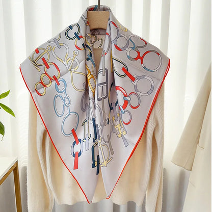 Foulard Carré Soie 100% Pure 90cm Neckerchief Femme - Châle Bandana Luxe Gris Élégant