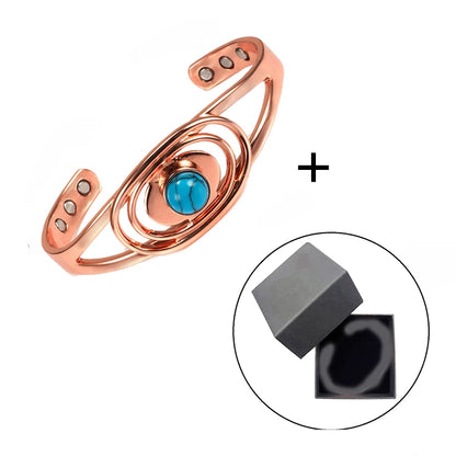 Jonc Cuivre Pur Magnétique Pierre Bleue – Bracelet Ouvert Ajustable Femme Guérison