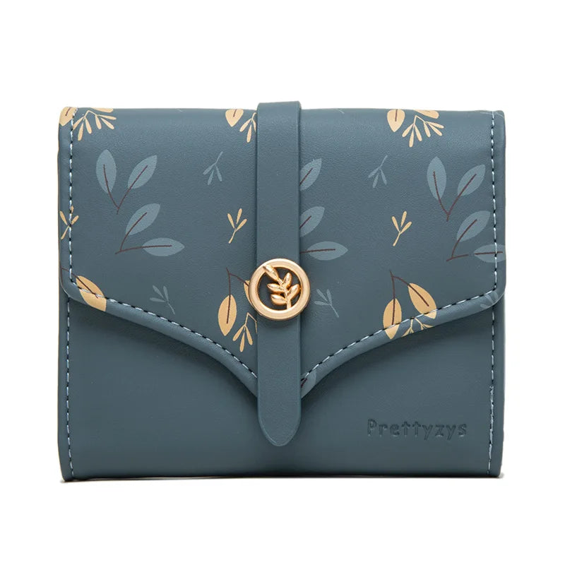 Portefeuille Femme Trifold Imprimé Floral - Pochette avec Fermoir et Porte-Cartes