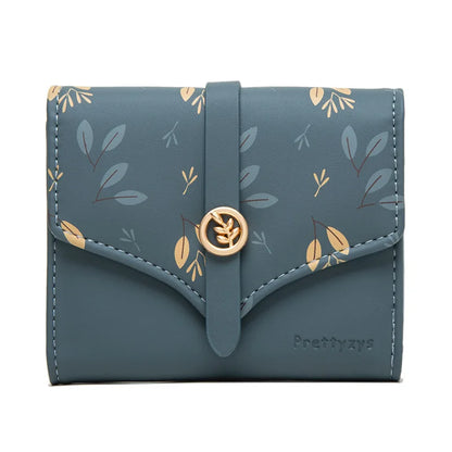 Portefeuille Femme Trifold Imprimé Floral - Pochette avec Fermoir et Porte-Cartes