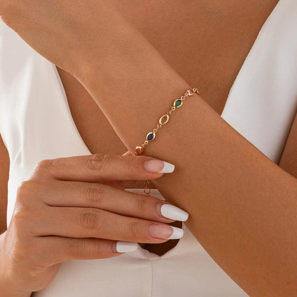Bracelet Cristaux Colorés Bohème Tissé Main Créatif – Chaîne Dorée Simple Femme