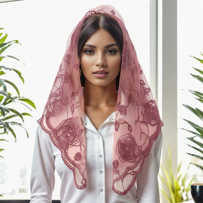 Foulard Mantille Dentelle Élégant Femme - Voile Église Catholique Mariée Photo Beige