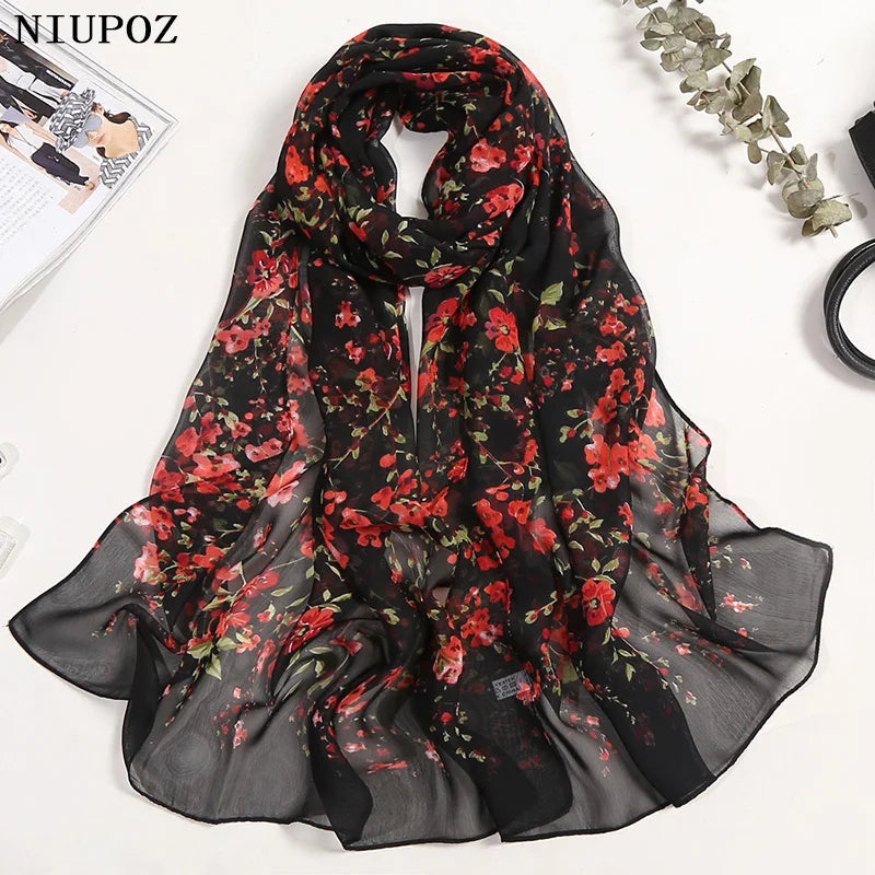 Foulard Écharpe Mousseline Fleur Prunier Femme - Bandana Châle Été Protection Solaire Plage
