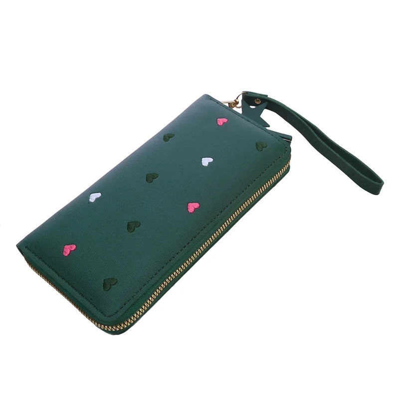 Portefeuille Femme Long Cœur Luxe - Clutch Wallet Porte-Cartes Téléphone Vert