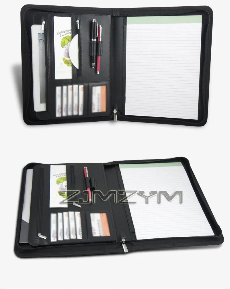 Porte-Documents Cuir Fermeture Éclair - Portfolio Business iPad Tablette Organisateur Entrevue Marron