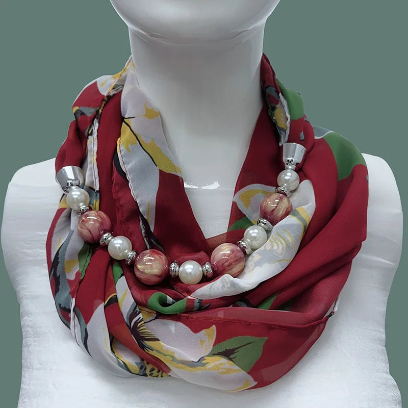 Foulard Collier Mousseline Multicolore Femme - Bijou Statement Neckerchief Bohème Hijab