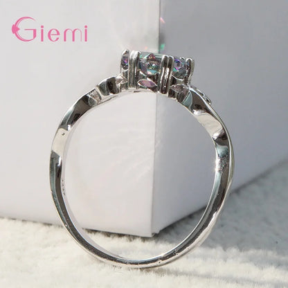 Bague Cocktail Argent 925 — Zircon Arc-en-Ciel, Tailles 5 à 12