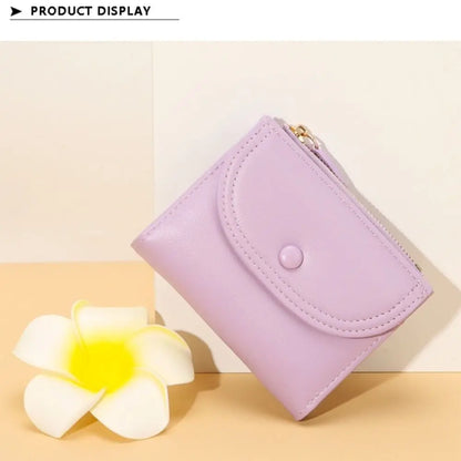 Portefeuille Femme Court Pliable Coloré Mini - Porte-Monnaie Zippé PU Multifonction Portable Marron