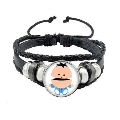 Bracelet South Park Cabochon Verre – Cuir Multicouche Tressé Fait Main Unisexe