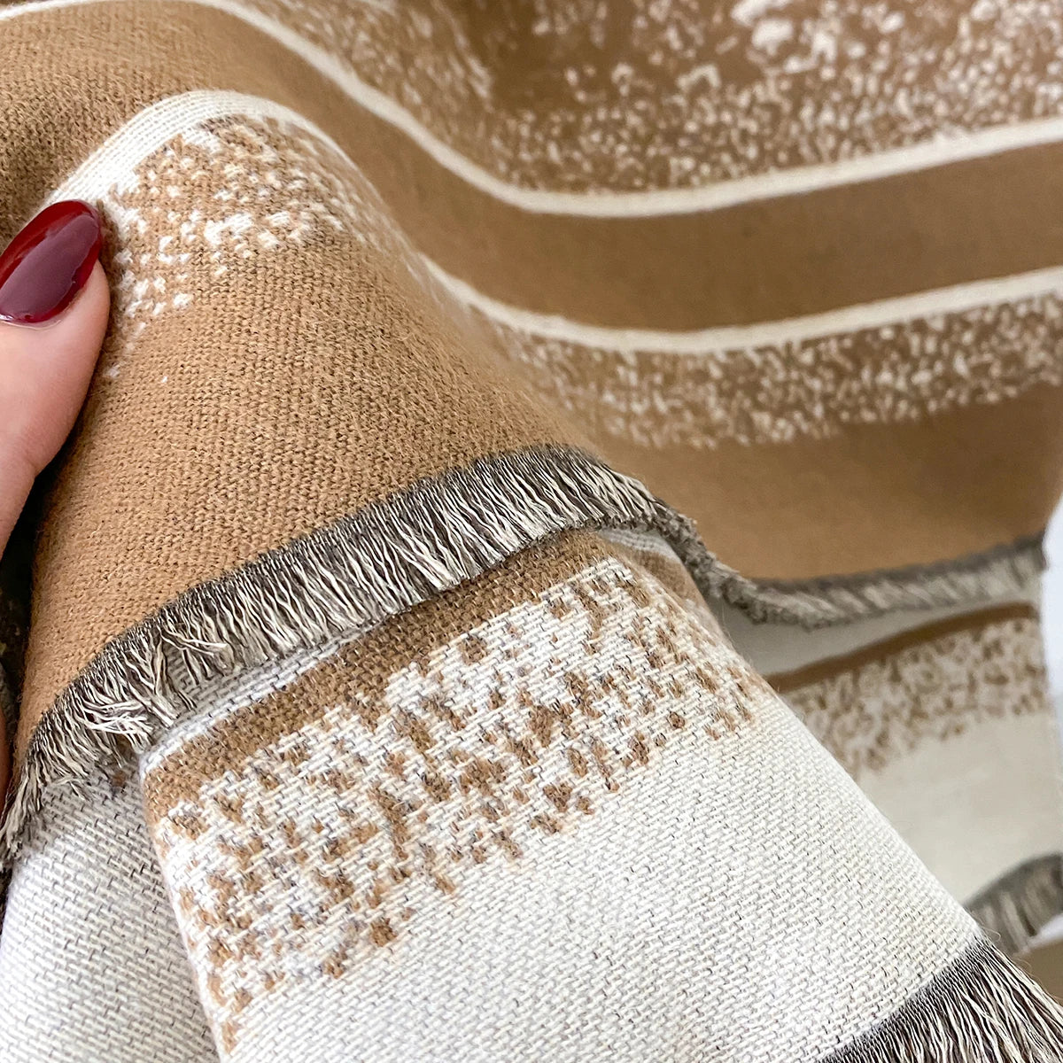 Foulard Écharpe Cachemire Luxe Femme Hiver - Châle Pashmina Rayé Imprimé Poncho Franges