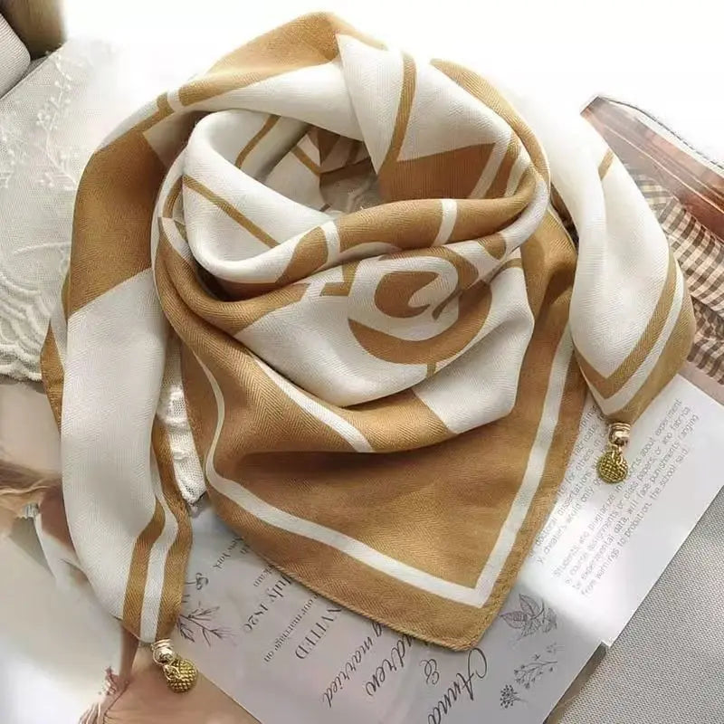 Luxury Square Scarf with Magnetic Buckle for Women - Silk Triangle Cross Scarf