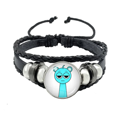 Bracelet Sprunki Incredibox Personnage Anime – Cuir Multicouche Tressé Fait Main