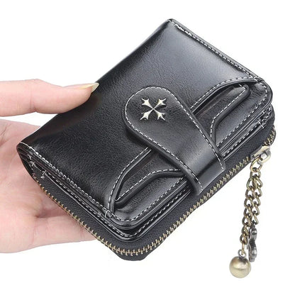 Portefeuille Femme Court Cuir PU Noir - Porte-Monnaie Hasp avec Porte-Cartes et Compartiment Pièces