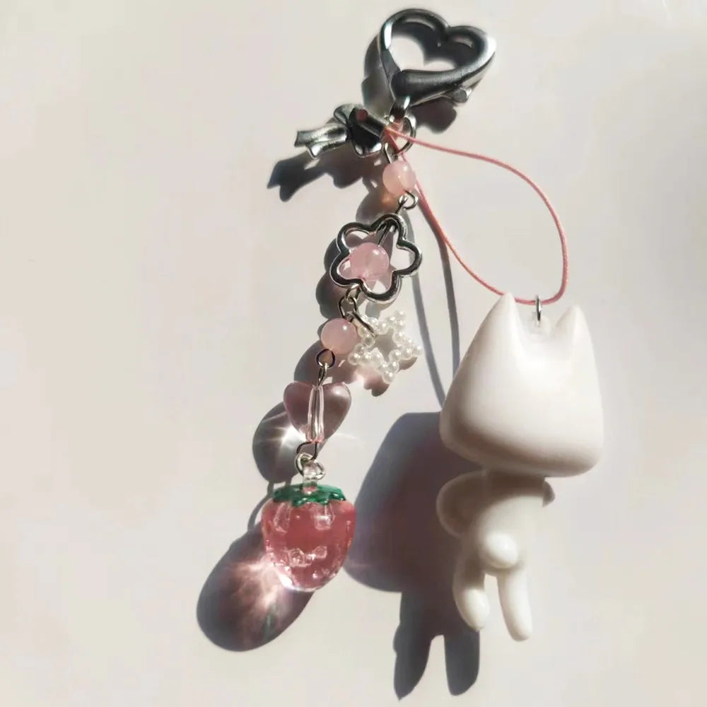 Porte-Clés Kawaii Perles Fraise Animé – Charm Sac Y2K Mignon