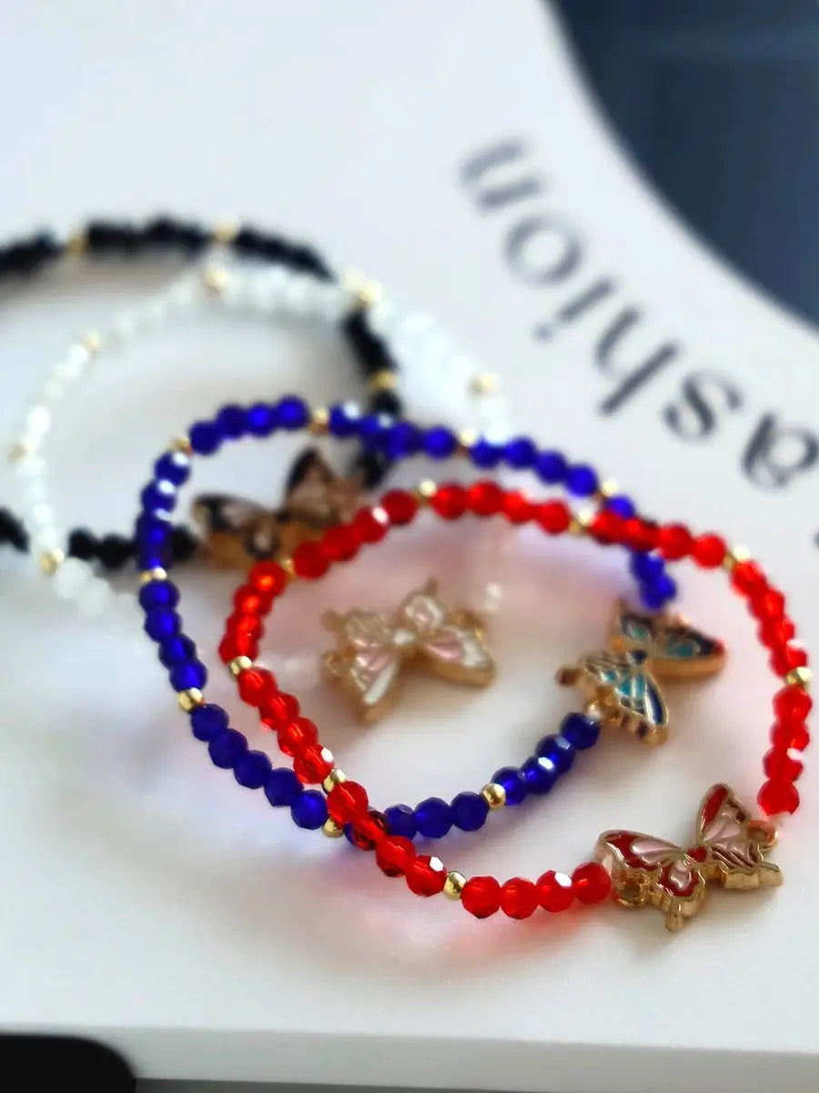 Ensemble 12 Bracelets Perles Verre Bohème – Bangles Papillon Romantique Mignon Femme
