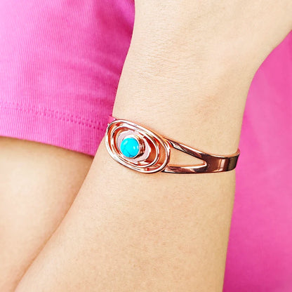 Jonc Cuivre Pur Magnétique Pierre Bleue – Bracelet Ouvert Ajustable Femme Guérison