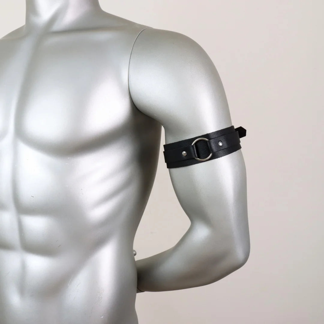 Bracelet de Bras en Cuir Noir pour Homme - Brassard Ajustable Élastique