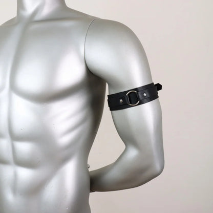 Bracelet de Bras en Cuir Noir pour Homme - Brassard Ajustable Élastique