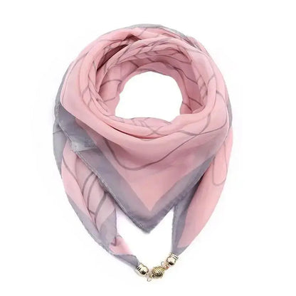 Luxury Square Scarf with Magnetic Buckle for Women, Pink - Triangle Cross Scarf for Autumn/Winter
