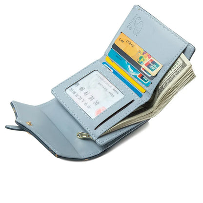 Portefeuille Femme Trifold Imprimé Floral - Pochette avec Fermoir et Porte-Cartes
