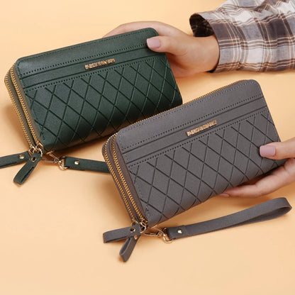 Portefeuille Femme Cuir PU Pompon - Porte-Monnaie Double Fermeture Éclair