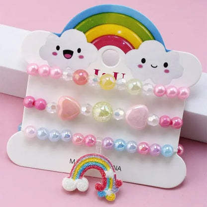 Ensemble 3 Bracelets Perles Cartoon Mignons Enfants – Princesse Licorne Fruits Chat Filles