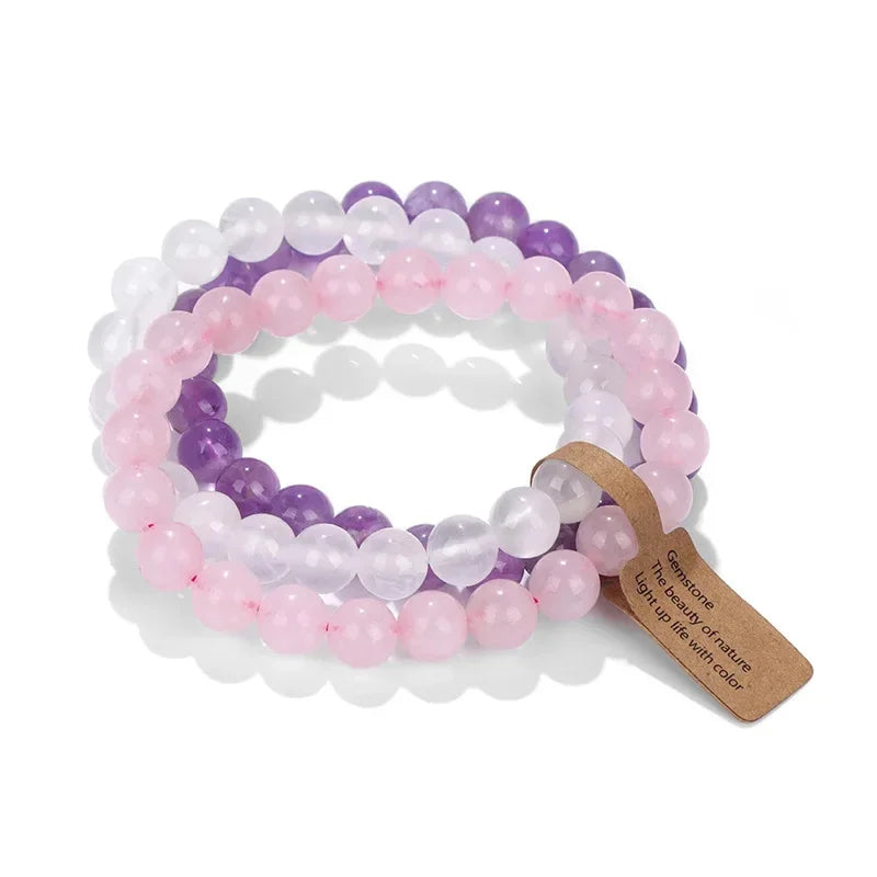 Bracelet Multi-Rangs en Pierres Naturelles et Cristaux - Améthyste