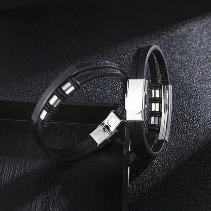 Bracelet Enroulé en Cuir pour Homme avec Charm en Acier Inoxydable
