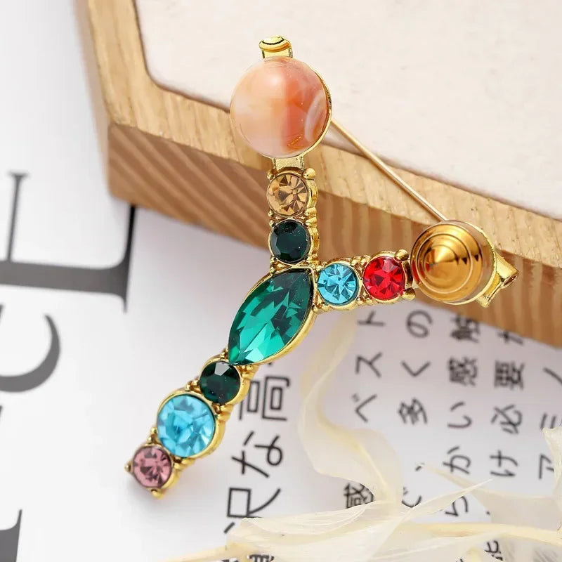 Broche Lettre Anglaise Strass Cristaux Colorés – Pin's Revers Alphabet Tendance Femme