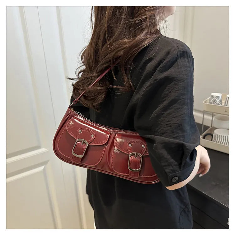Sac Épaule Femme Cuir PU Y2K Vintage - Petit Sac Aisselle Double Poche Design Fashion Clutch Purse