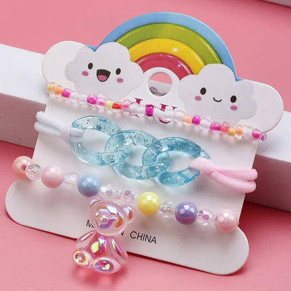 Ensemble 3 Bracelets Perles Cartoon Mignons Enfants – Princesse Licorne Fruits Chat Filles