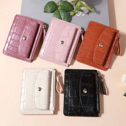 Portefeuille Court Femme Cuir PU - Mini Porte-Monnaie Couleur Unie Casual